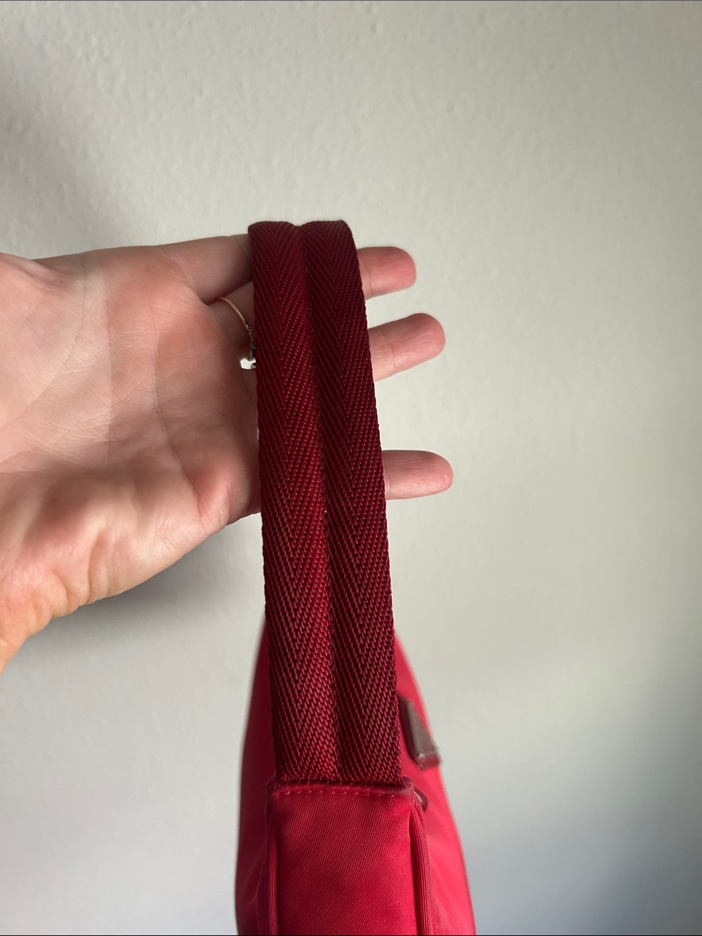 Prada Red Nylon Shoulder Bag with Logo Tag - Picture 8 of 12